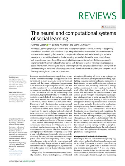 The neural and computational systems of social learning.
